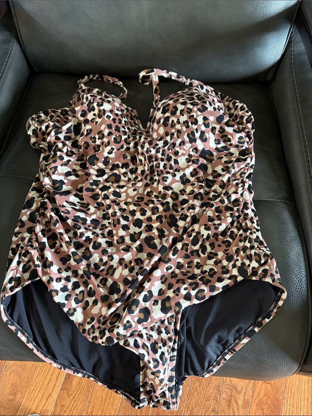 Leopard Print One-Piece Swimsuit in Pink and Black